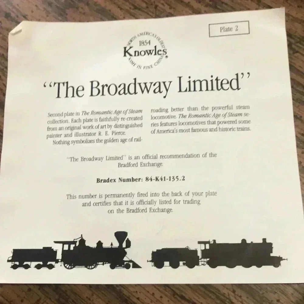 Knowles collector plate The Broadway limited by R.E. Pierce train collection